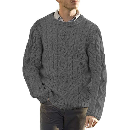 Men’s Sweater – Oversized Fit – Chunky Wool Knit – Cable Pattern – Long Sleeve Pullover