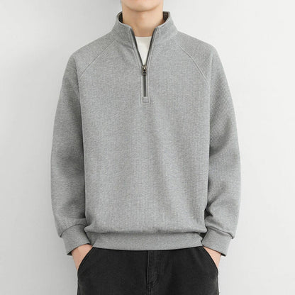Men’s Half-Zip Sweatshirt – Ribbed Knit – Relaxed Fit – Stand Collar – Raglan Sleeve