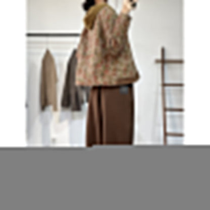 Women’s Quilted Jacket – Relaxed Fit – Jacquard Floral Pattern – Corduroy Trim