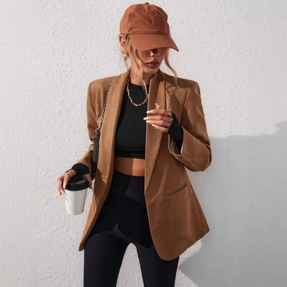 Women’s Blazer – Relaxed Oversized Fit – Longline Open Front – Shawl Lapel Structured Shoulders
