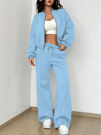 Women’s Bomber Jacket & Jogger Set– Relaxed Fit – Soft Fleece-Like Fabric – Zip Front Casual Layer