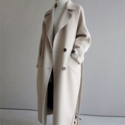 Women’s Wool Overcoat – Oversized Fit – Mid-Length – Double Breasted with Belt