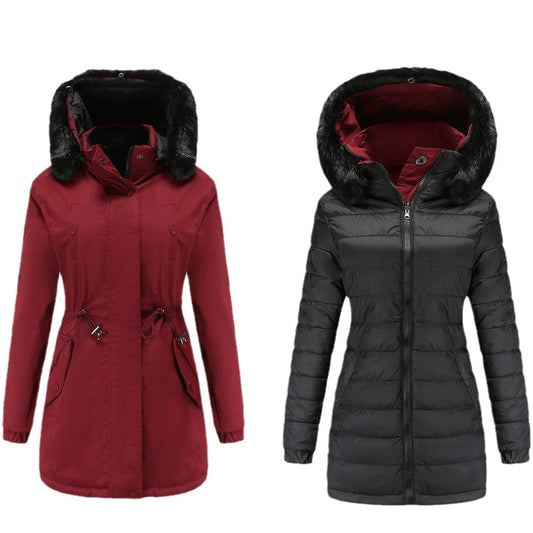 Women’s Parka Jacket – Tailored Fit – Faux Fur Hood – Water-Resistant – Mid-Thigh Length