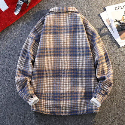 Men’s Long Sleeve Shirt – Relaxed Fit – Flannel Texture – Button Front Plaid Layering
