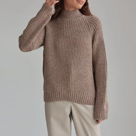 Women’s Knit Sweater – Wool Blend – Loose Fit – Mock Neck – Raglan Sleeve – Ribbed