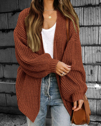 Women’s Knitted Cardigan – Chunky Wool Blend – Oversized Fit – Open Front Layer