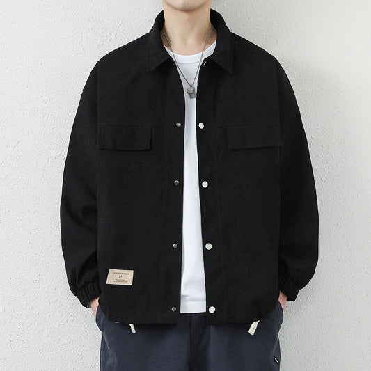 Men’s Jacket – Relaxed Fit – Cotton Blend – Point Collar – Snap Closure – Drawstring Hem