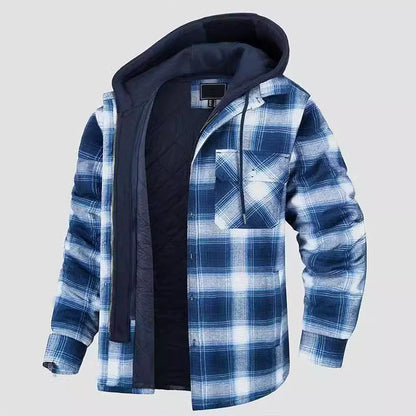 Men’s Jacket – Plaid Pattern – Quilted Sherpa Lining – Hooded – Regular Fit Casual
