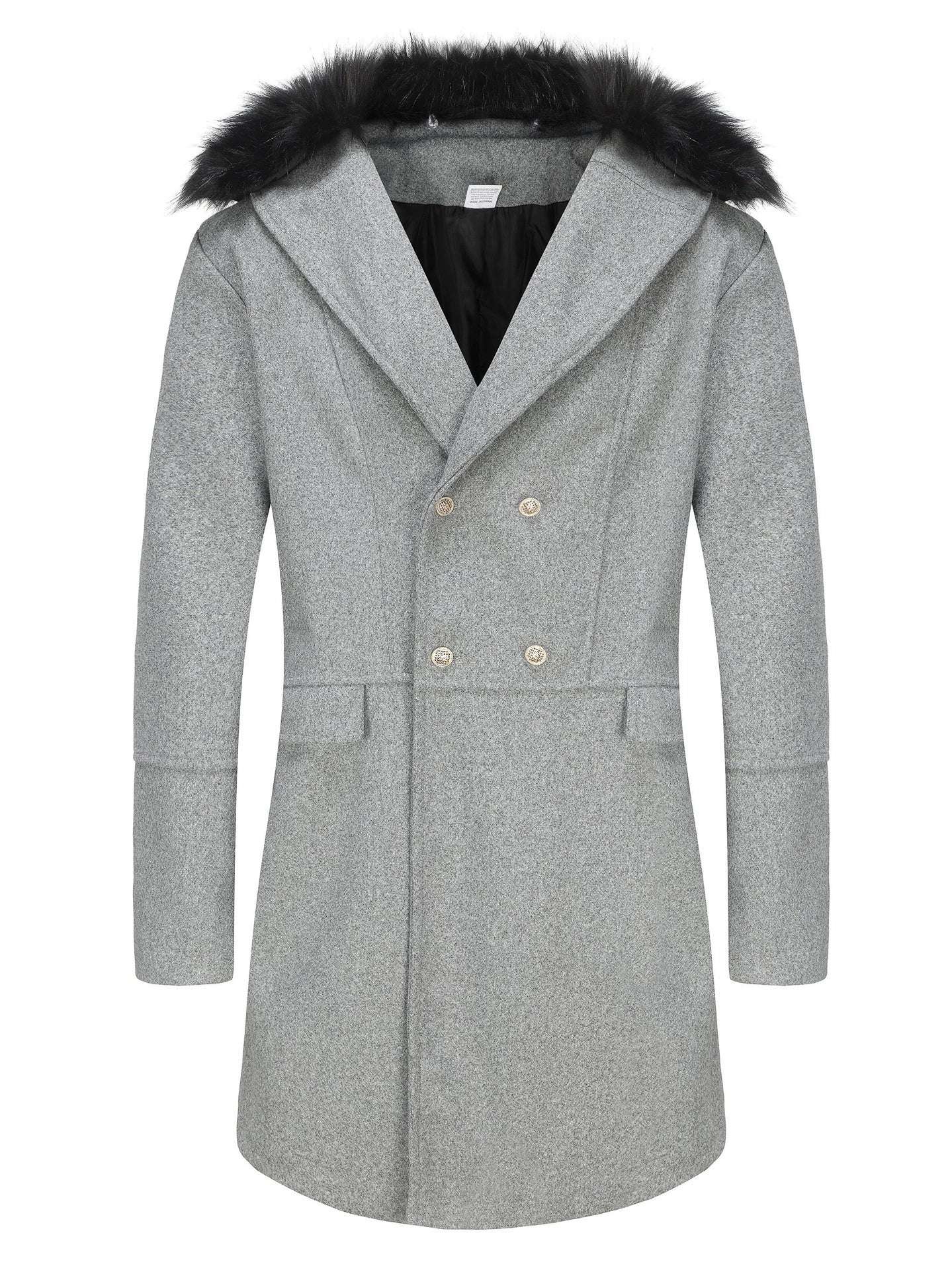 Men’s Overcoat – Wool Blend – Oversized Fit – Double-Breasted – Plush Fur Collar