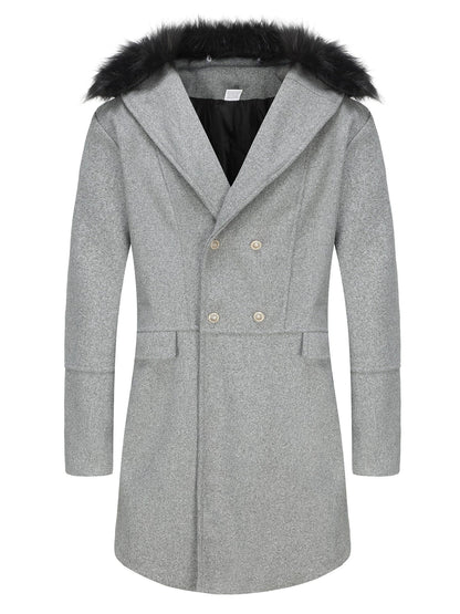 Men’s Overcoat – Wool Blend – Oversized Fit – Double-Breasted – Plush Fur Collar