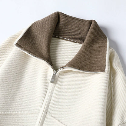 Men’s Knitted Jacket – Relaxed Fit – Ribbed Texture – Full Zip – Stand-Up Collar