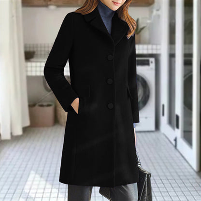 Women’s Trench Coat – Tailored Fit – Wool Blend – Notched Lapel – Knee Length – Button Front