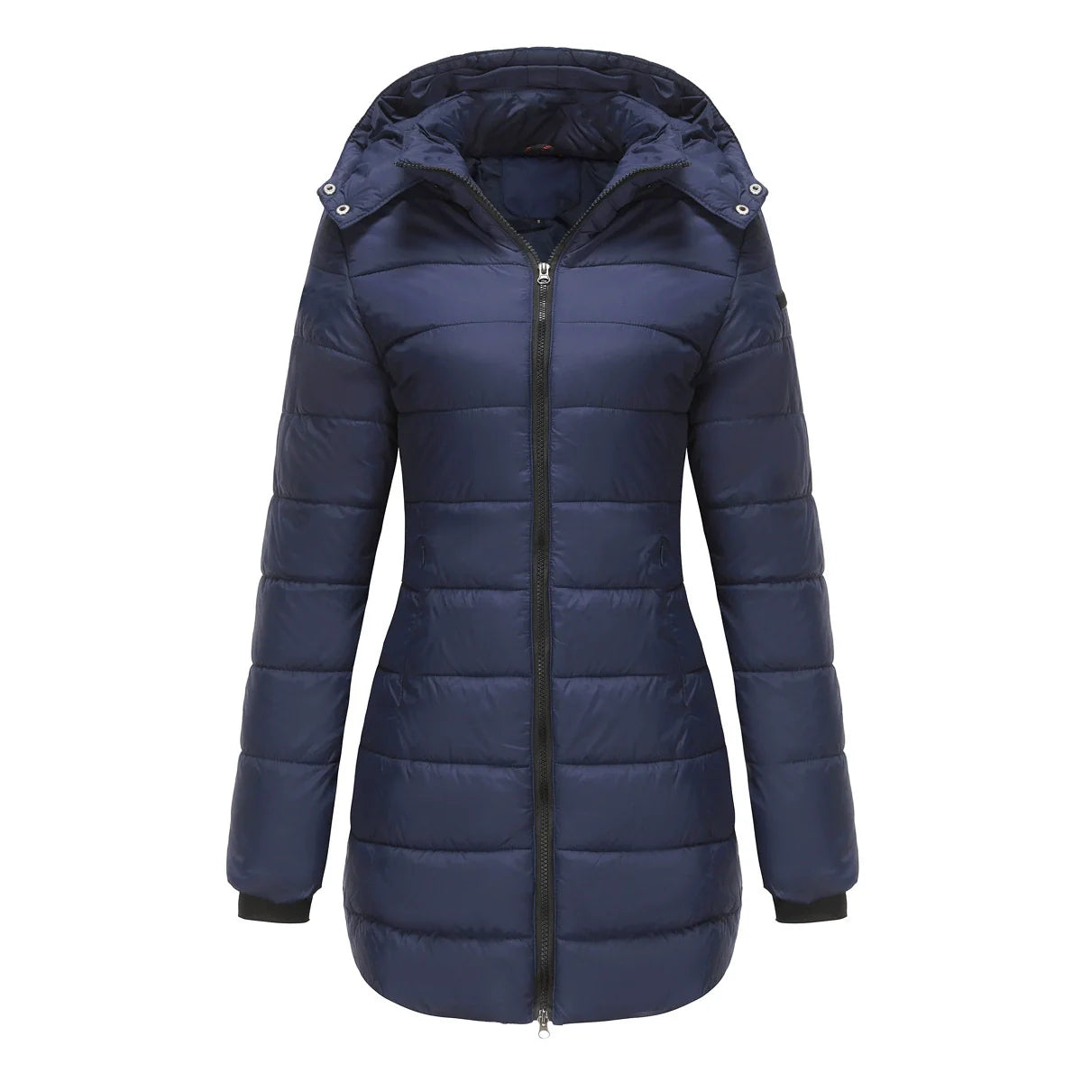 Women’s Puffer Jacket – Quilted Insulation – Detachable Hood – Mid-Length Fit