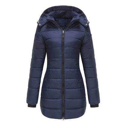 Women’s Puffer Jacket – Quilted Insulation – Detachable Hood – Mid-Length Fit