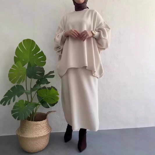 Women’s Knit Sweater and Skirt Set – Relaxed Fit – Wool Blend – Midi Length Skirt