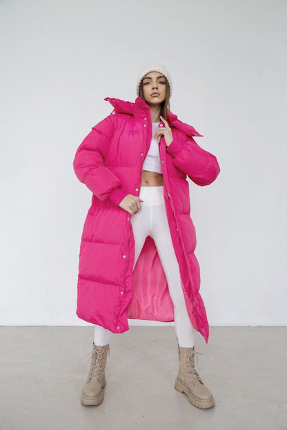 Women’s Puffer Trench Coat – Oversized Fit – Quilted Insulated – Hooded High Collar – Full Zip
