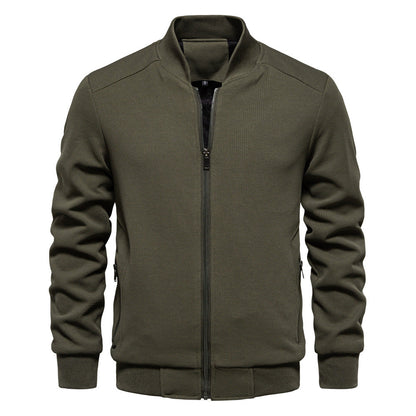 Men’s Bomber Jacket – Slim Fit – Textured Fabric – Zippered Pockets – Ribbed Trim