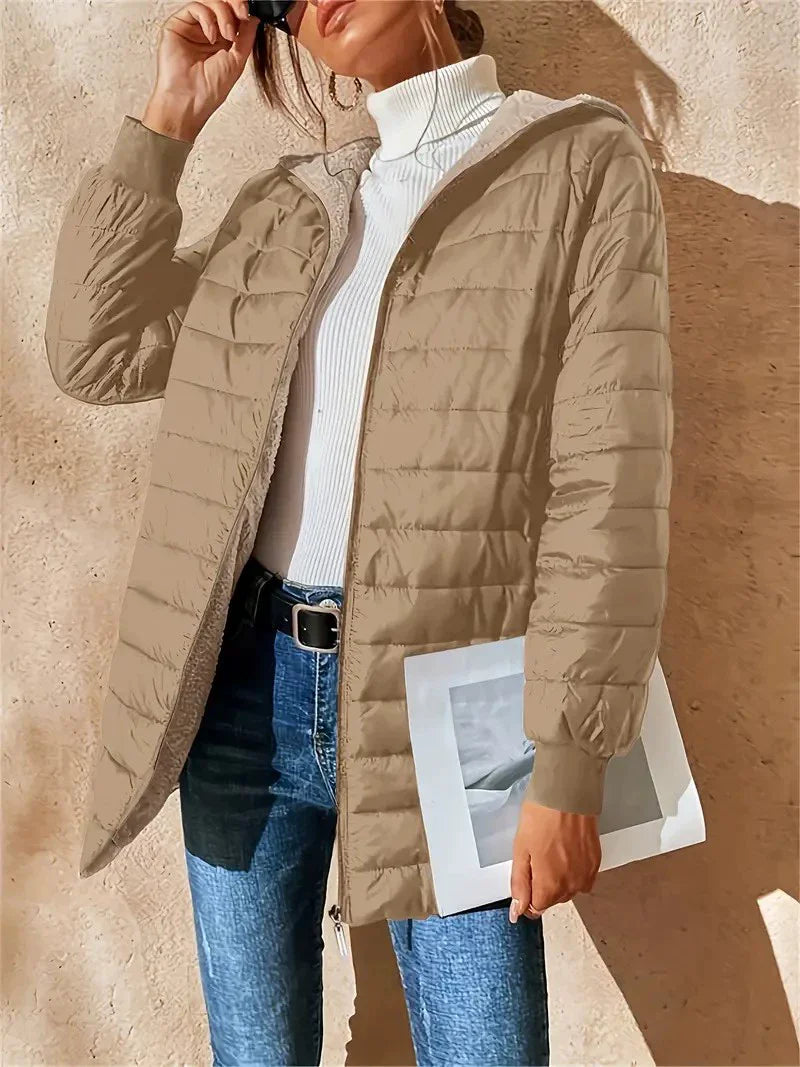 Women’s Puffer Coat – Quilted Water-Resistant – Plush Lining – Mid-Length Fit