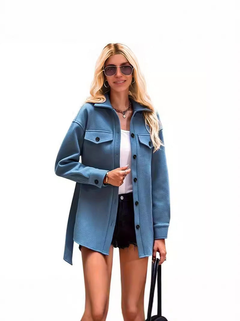 Women’s Short Coat – Wool – Oversized Fit – Lapel Collar – Button Front – Chest Pocket