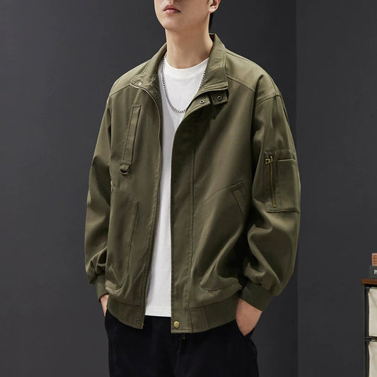 Men’s Bomber Jacket – Relaxed Fit – Cotton Blend – Stand Collar – Utility Pockets