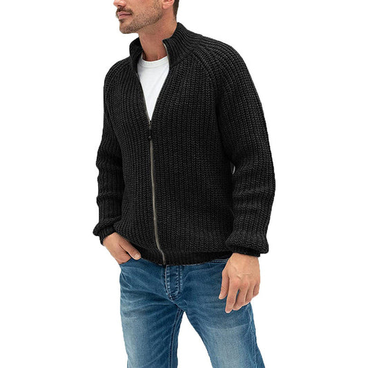 Men’s Cardigan – Chunky Knit Wool – Full-Zip – High Collar – Raglan Sleeve – Regular Fit