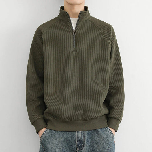 Men’s Half-Zip Sweatshirt – Ribbed Knit – Relaxed Fit – Stand Collar – Raglan Sleeve