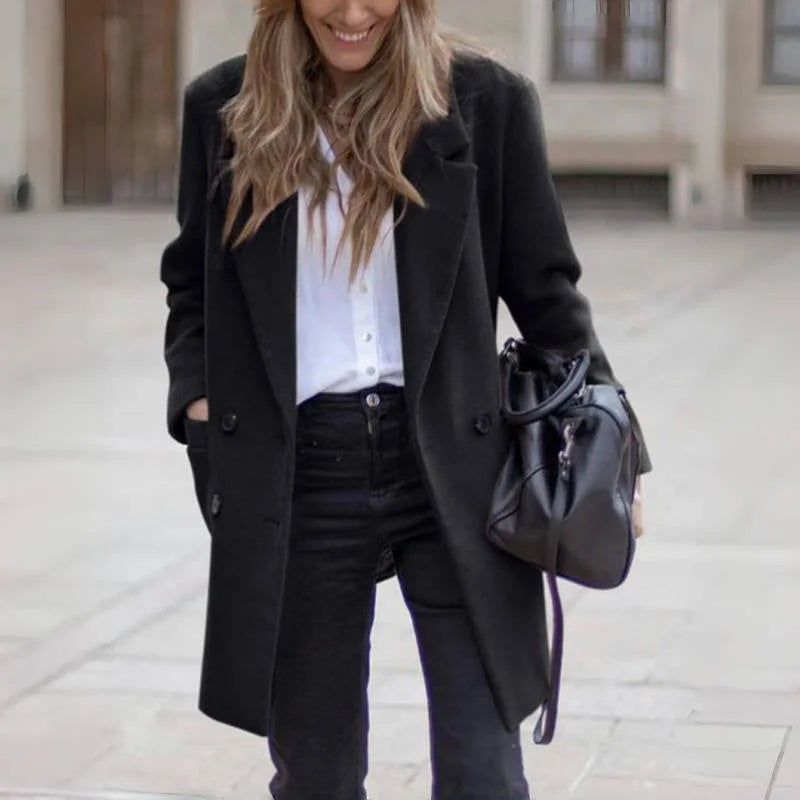 Women’s Trench Coat – Tailored Fit – Wool Blend – Double-Breasted – Mid-Thigh Length