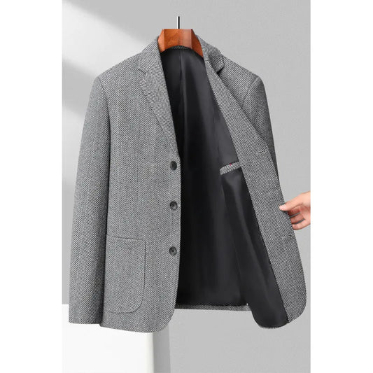 Men’s Blazer – Tailored Fit – Wool Blend – Herringbone Pattern – Notched Lapel – 3 Button