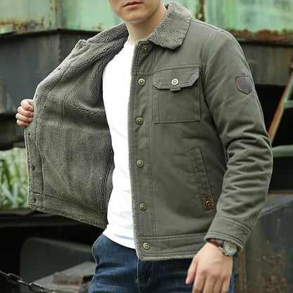 Men’s Jacket – Classic Fit – Shearling Collar – Button Front – Breathable Cotton Blend