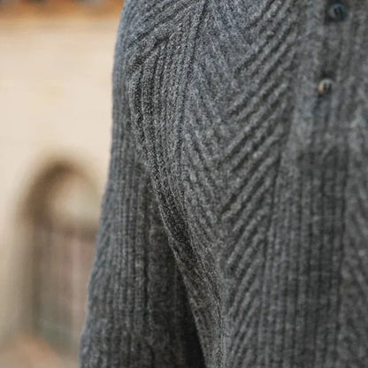 Men’s Sweater – Slim Fit – Wool Knit – Cable Pattern – Polo Collar – Long Sleeve