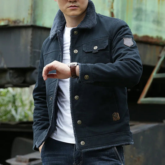 Men’s Jacket – Classic Fit – Shearling Collar – Button Front – Breathable Cotton Blend