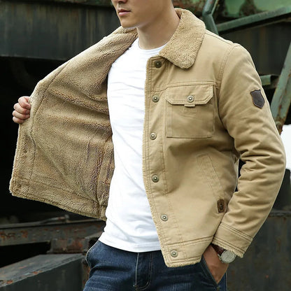 Men’s Jacket – Classic Fit – Shearling Collar – Button Front – Breathable Cotton Blend