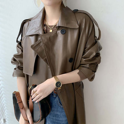 Women’s Trench Coat – Loose Fit – Double Breasted – Full Length – Notched Lapel – Epaulets