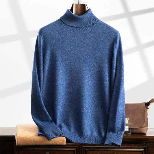 Men’s Turtleneck Sweater – Wool Knit – Relaxed Fit – Ribbed Neck and Hem