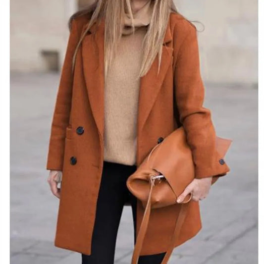 Women’s Trench Coat – Tailored Fit – Wool Blend – Double-Breasted – Mid-Thigh Length