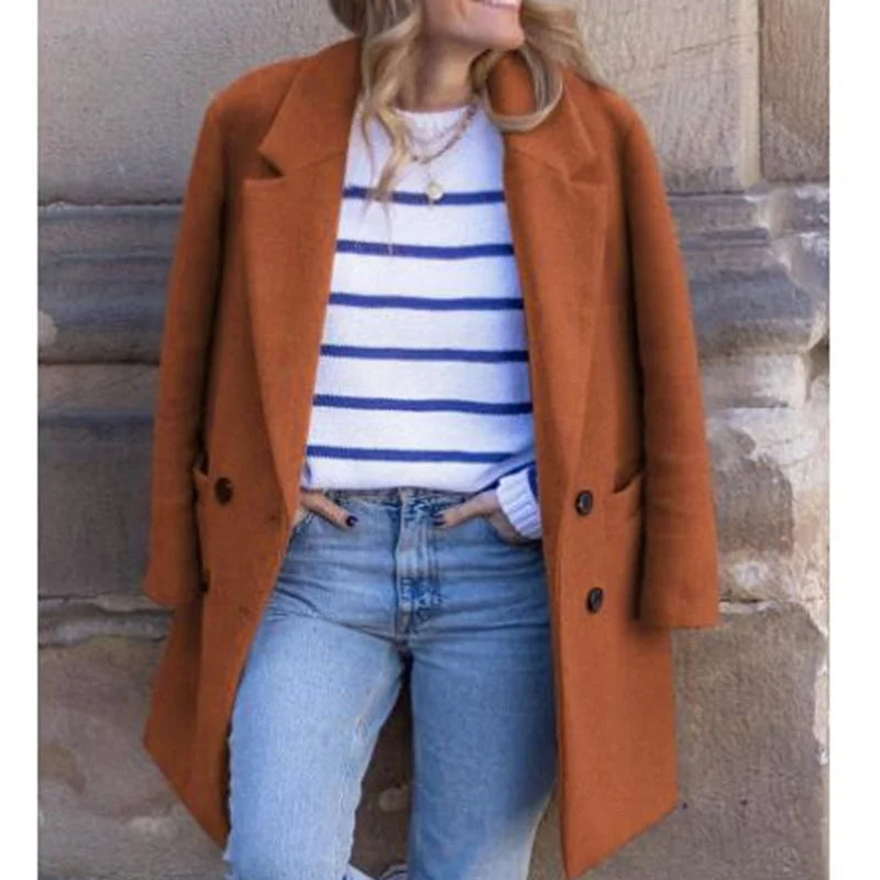 Women’s Trench Coat – Tailored Fit – Wool Blend – Double-Breasted – Mid-Thigh Length