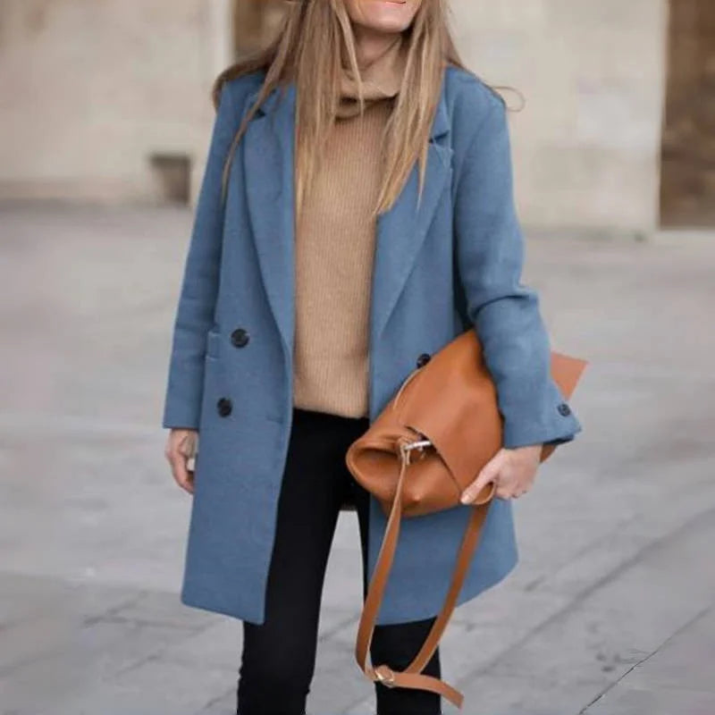 Women’s Trench Coat – Tailored Fit – Wool Blend – Double-Breasted – Mid-Thigh Length