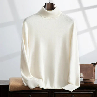 Men’s Turtleneck Sweater – Wool Knit – Relaxed Fit – Ribbed Neck and Hem