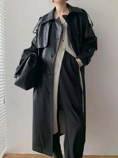Women’s Trench Coat – Loose Fit – Double Breasted – Full Length – Notched Lapel – Epaulets