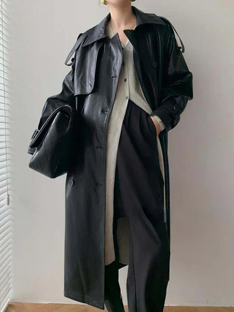 Women’s Trench Coat – Loose Fit – Double Breasted – Full Length – Notched Lapel – Epaulets