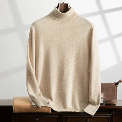 Men’s Turtleneck Sweater – Wool Knit – Relaxed Fit – Ribbed Neck and Hem
