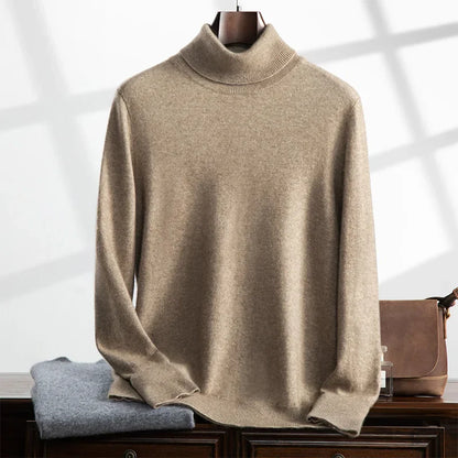 Men’s Turtleneck Sweater – Wool Knit – Relaxed Fit – Ribbed Neck and Hem