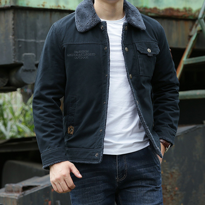 Men’s Jacket – Classic Fit – Shearling Collar – Button Front – Breathable Cotton Blend