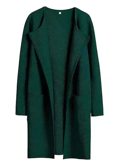 Women’s Open-Front Jacket – Relaxed Fit – Wool Blend – Mid-Length with Patch Pockets