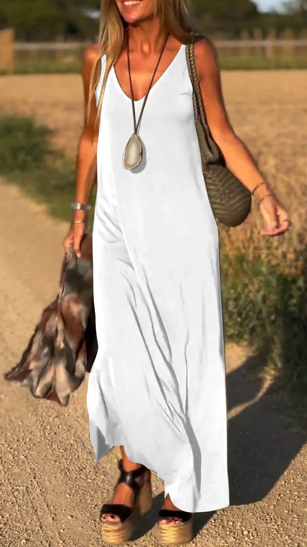 Casual V-Neck Maxi Dress