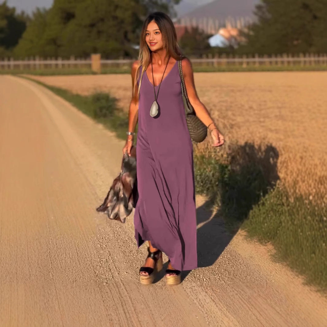 Casual V-Neck Maxi Dress