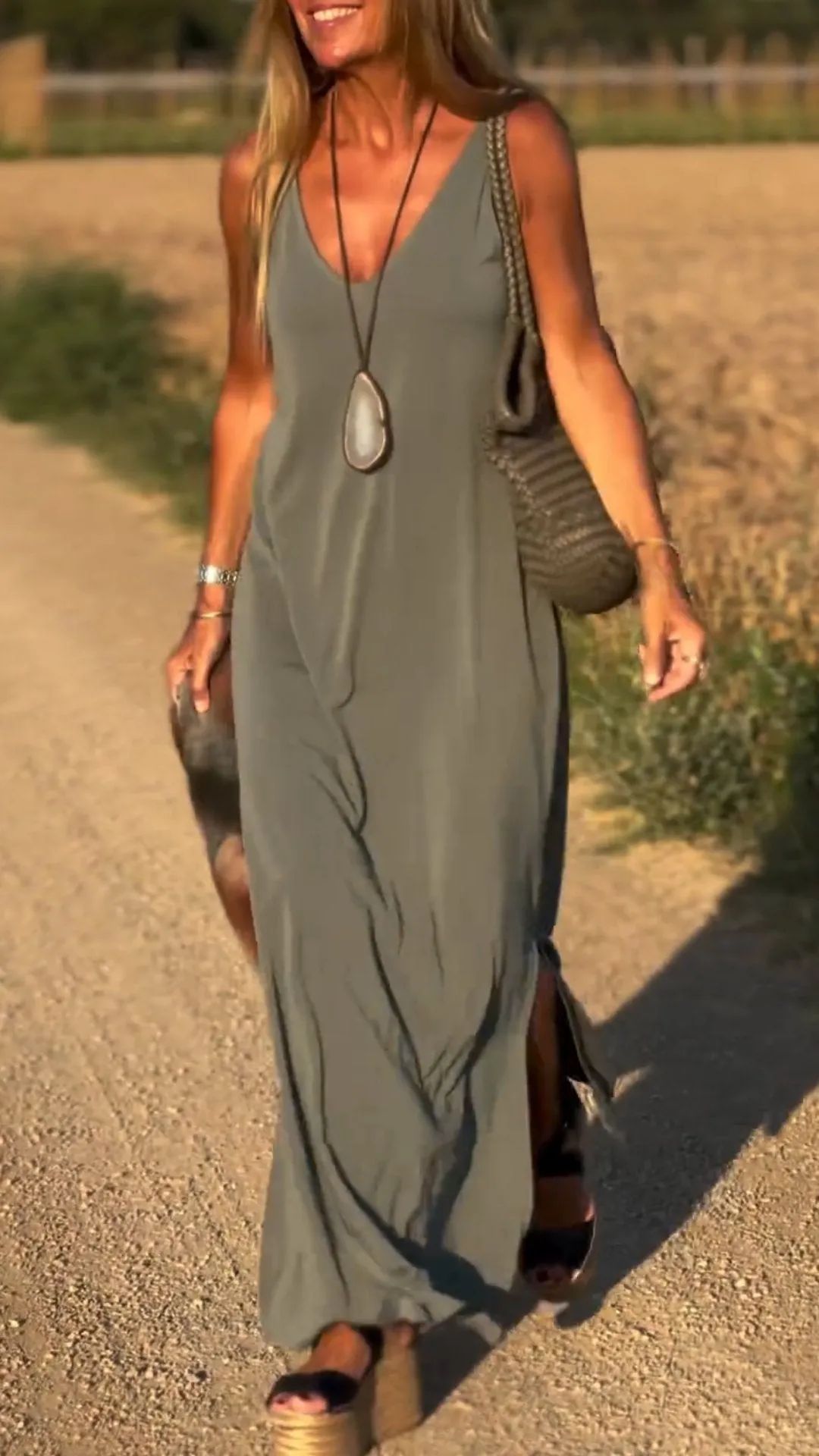 Casual V-Neck Maxi Dress