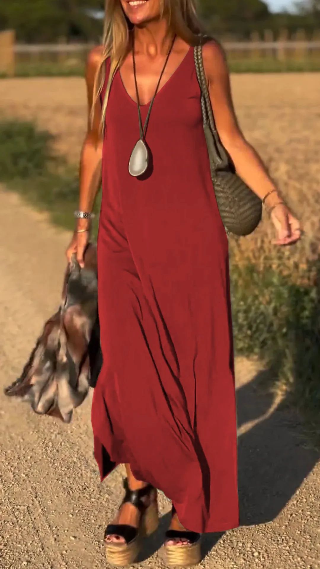 Casual V-Neck Maxi Dress