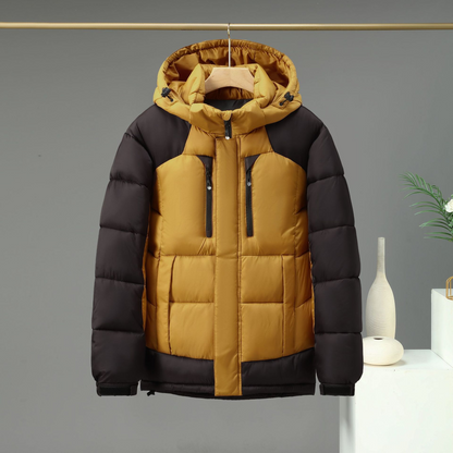 Men’s Padded Jacket – Water-Resistant Insulated – Detachable Hood – Zipper Pockets – Hip Length