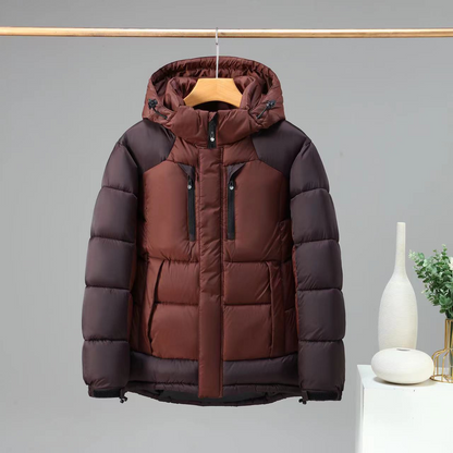 Men’s Padded Jacket – Water-Resistant Insulated – Detachable Hood – Zipper Pockets – Hip Length